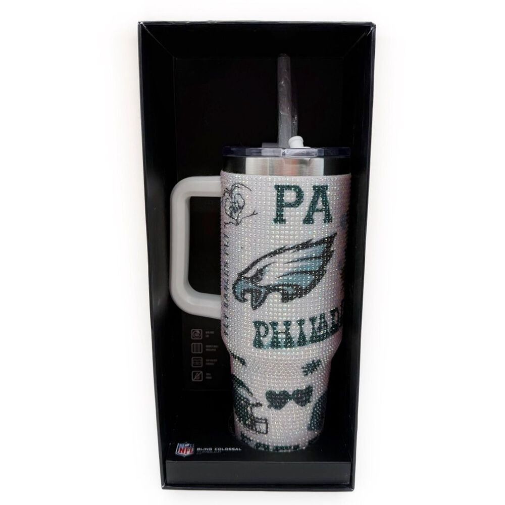 NFL Philadelphia Eagles Bling Colossal Tumbler 40 oz White Bedazzled Iridescent
